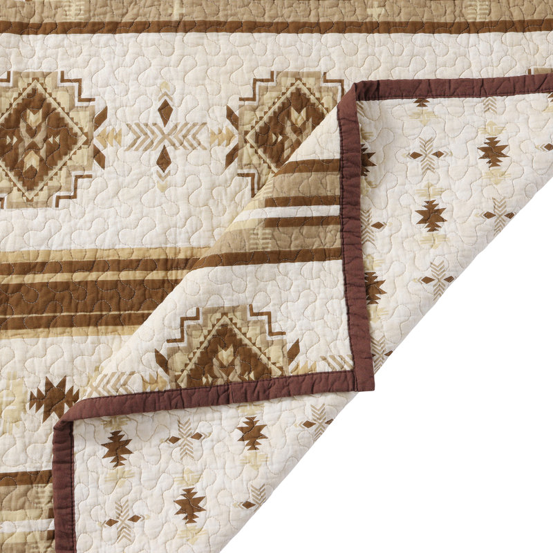 King Size Brown Cotton Reversible Quilt Set with Pillow Shams