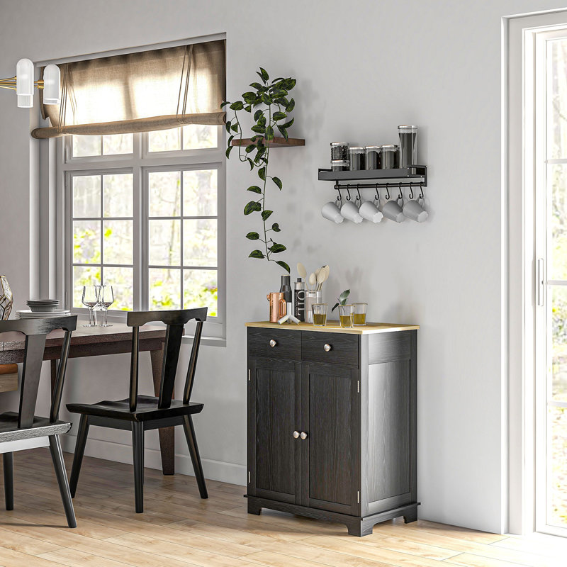 Sideboard with Countertop, Modern Kitchen Storage Cabinet, Coffee Bar Cabinet, Distressed Black