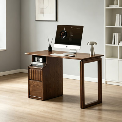 Dark brown oak small rectangular computer desk