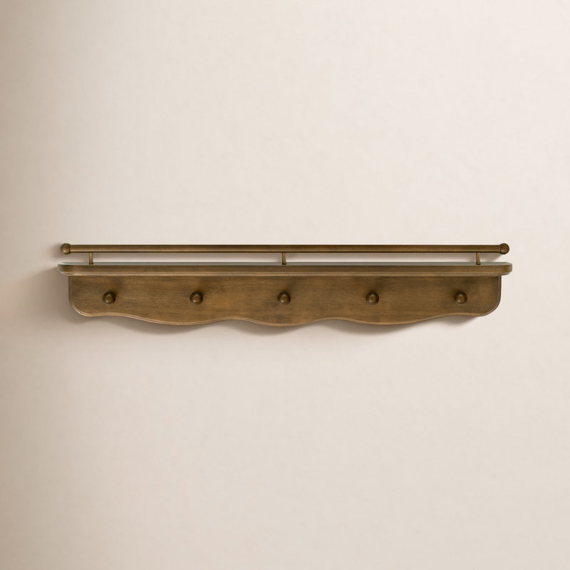 Liberty 31" Wall Shelf with Hooks, Natural Walnut