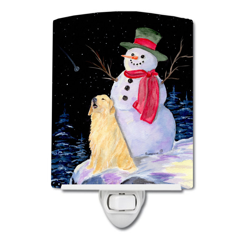 Snowman with Retriever Ceramic Night Light