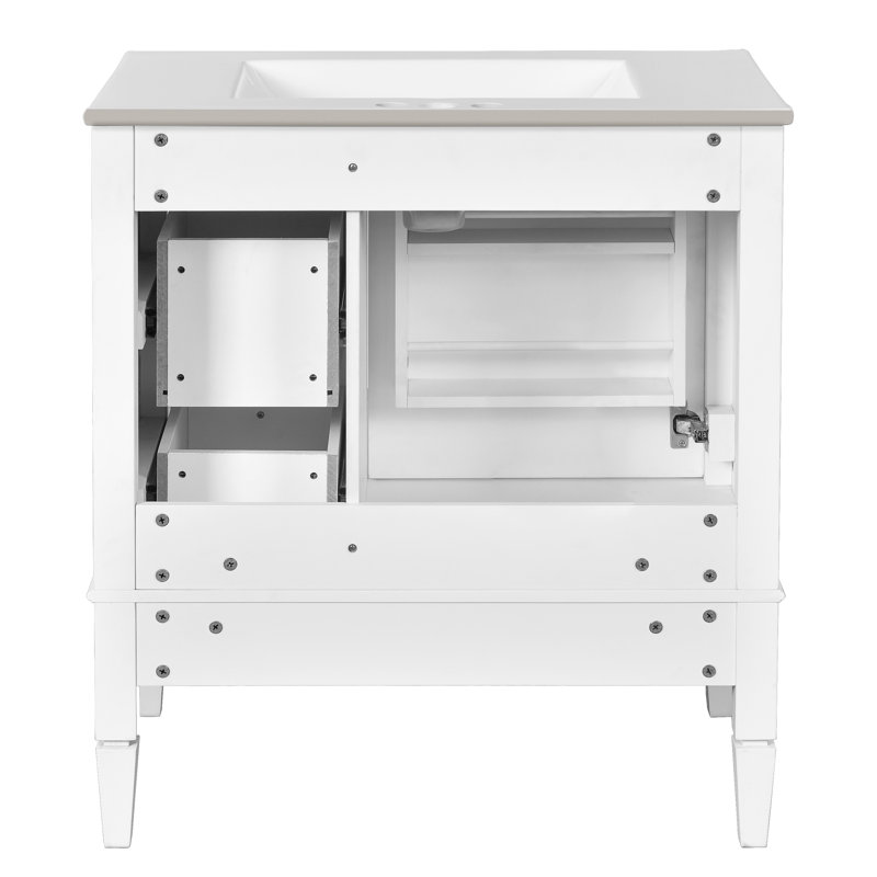 Meuble-lavabo de salle de bain avec lavabo en céramique 30 po - blanc, 3 tiroirs, Blanc