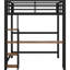 Lit mezzanine en métal noir avec bureau intégré et tablettes - Grand espace de rangement stable et sécuritaire