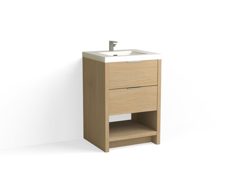 Vue 24" W Freestanding Single Bathroom Vanity, Glossy White/Single, Satin Nickel, Biondo