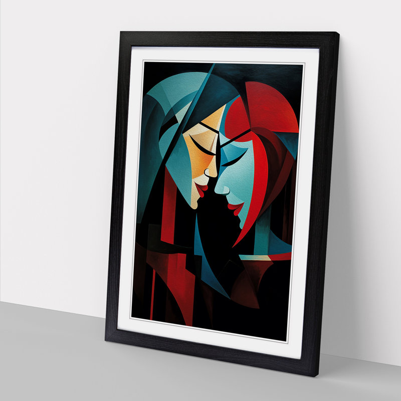 Two Women In Love Orphism - Single Picture Frame Print on Wood, 46cm H x 34cm W, Black Framed