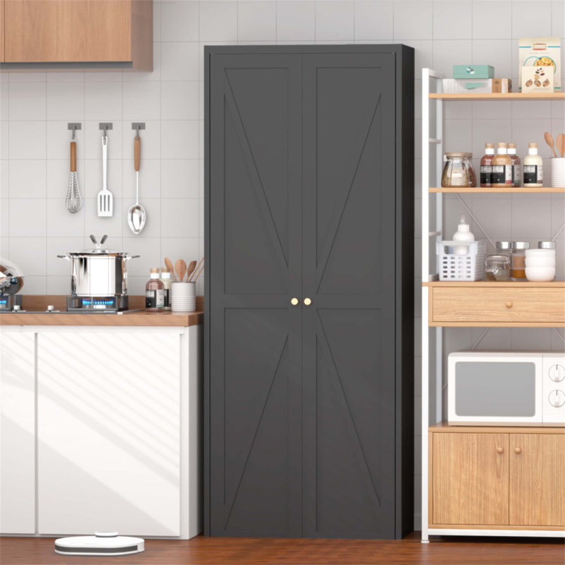 2 Doors Metal Storage Cabinet With Adjustable Shelves, Durable Steel Kitchen Pantry For Versatile Use In Home And Office