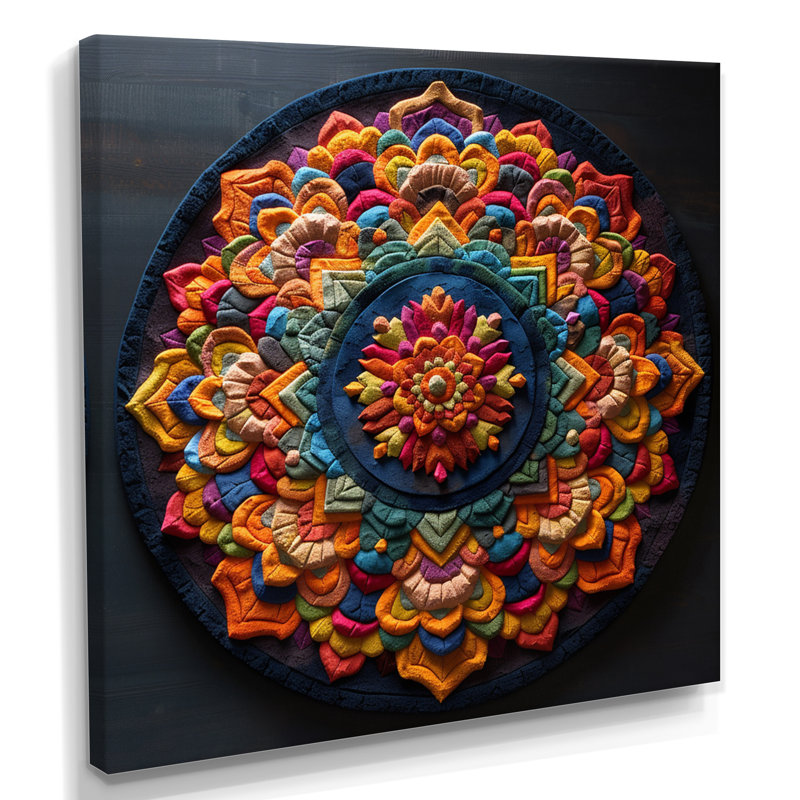 Bouddha, fleur de sable Mandala - Boho Mandala, reproduction d'art sur toile encadrée, H 36 po x l 36 po x P 1,5 po