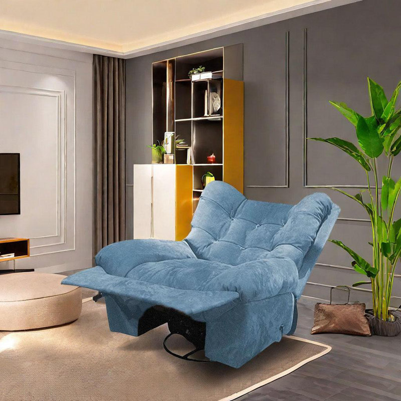 High-Back Recliner With Adjustable Angle Upholstered Swivel Recliner, Blue