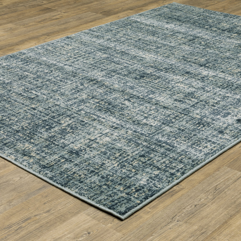 Tapis rayé bleu / gris Matsumura, Rectangle 9 pi 10 po x 12 pi 10 po