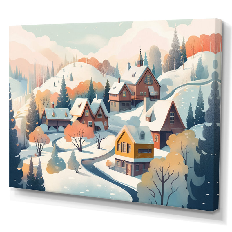 Winter Village IV sur toile, H 24 po x l 32 po x P 1 po, Toile tendue