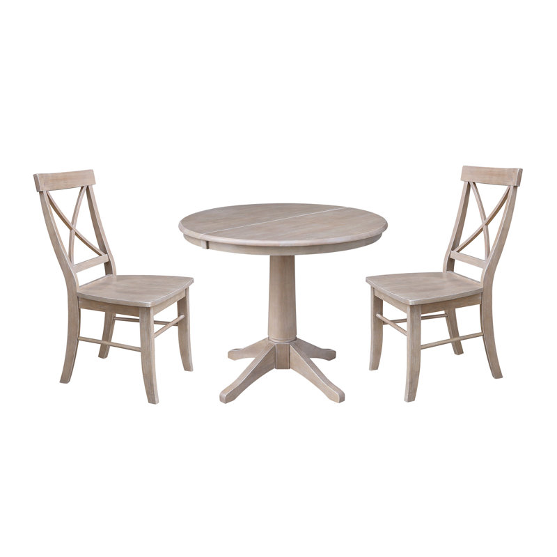 Chapital Extendable Solid Wood Dining Set, 3, Washed Gray Taupe