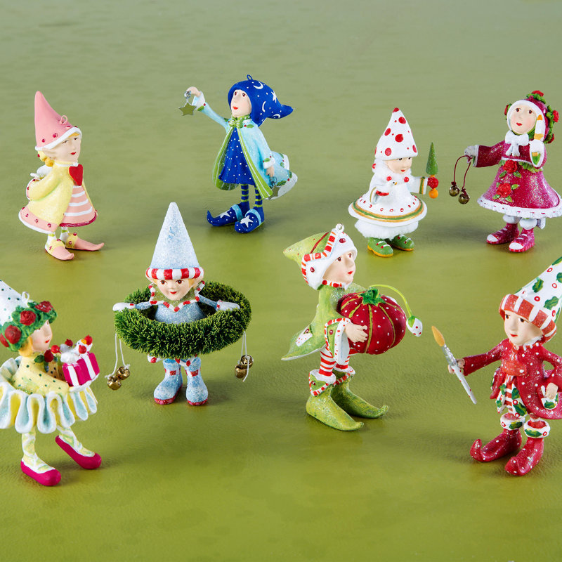Patience Brewster 8 Piece Elves Mini Hanging Figurine Ornament Set
