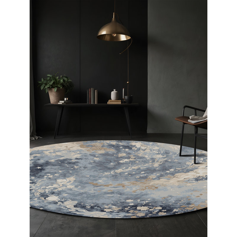 Tapis gris soyeux et moelleux, Rond 7 pi