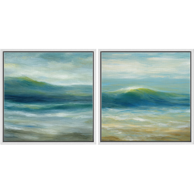 «Ocean Wave Coastal Wall Decor», art mural encadré de chambre à coucher bleue et verte encadrée 2 pièces, H 24 po x l 24 po