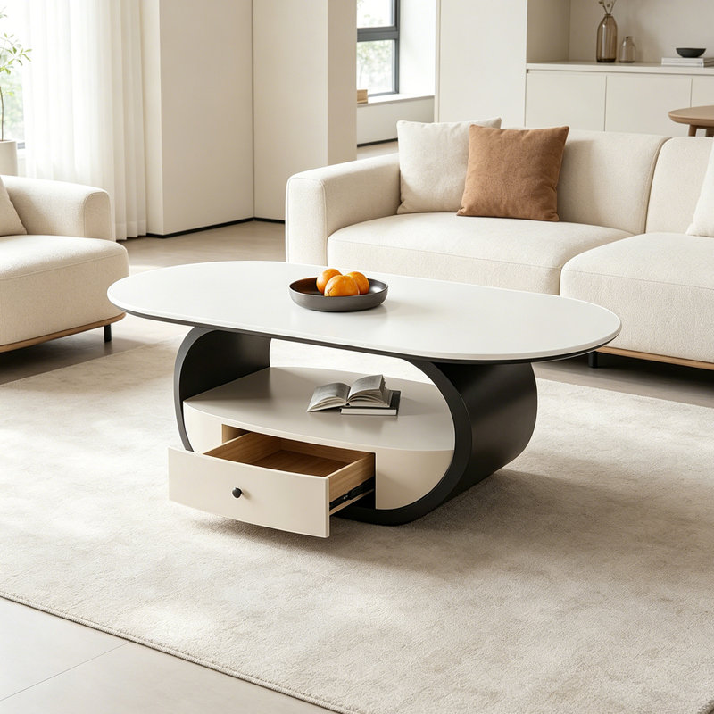 Italian Minimal Creative Coffee Table, 15.74" H x 39.37" L x 21.65" W, White