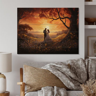 «Jamieelee Romantic Couple Landscape Luminous Embrace IV», reproduction sur bois