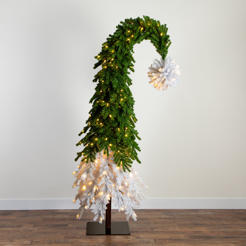 7ft Green and White Santa's Hat Christmas Tree with Warm LED Lights