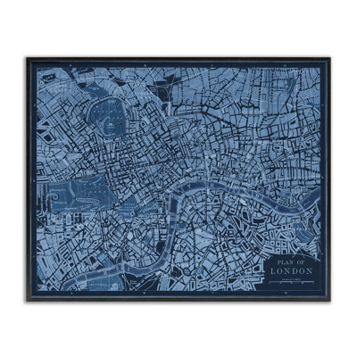 Blue Detailed London Map Framed Giclee, design by Phillipa Katz