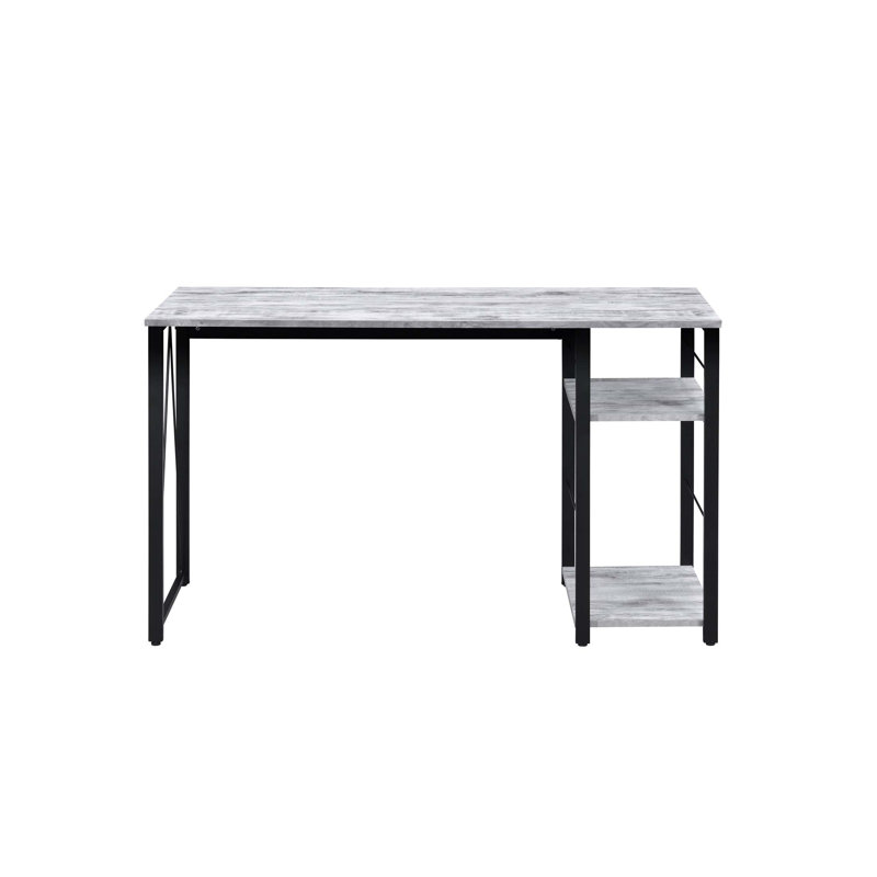 Vadna Antique Finish Writing Desk With 2 Tier Shelf And Metal Open Base For Modern Workspaces, Antique White