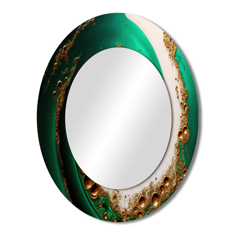 Green and Gold Crashing Waves I - Miroir mural moderne ovale, 43 po x 33 po