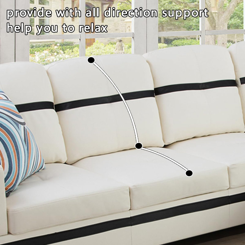 Bawan Faux Leather L-Shaped Sectional, Right Hand Facing, White/Black Faux Leather