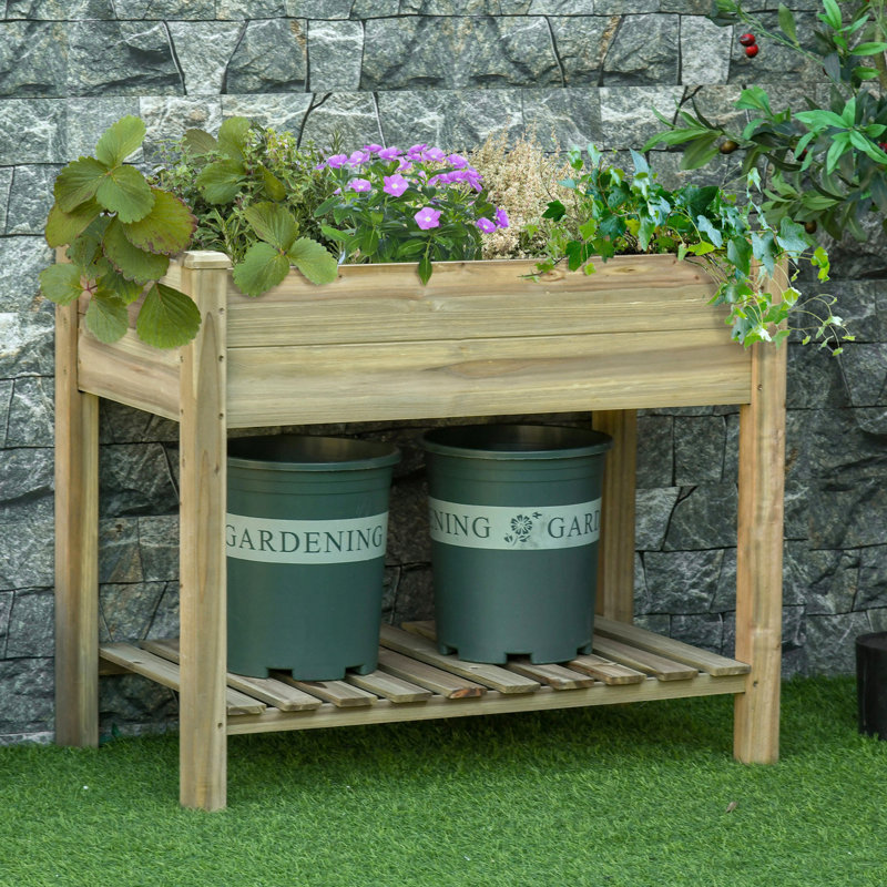 Outsunny 36" X 20" X 30" Raised Garden Bed, Elevated Wood Planter Box With Legs And Storage Shelf For Backyard, Patio, Balcony To Grow Vegetables, Herbs, And Flowers