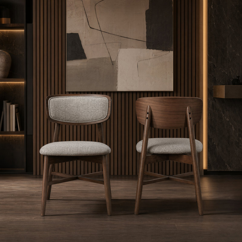 Upholstered Side Chairs with Solid Wood Frame, Walnut