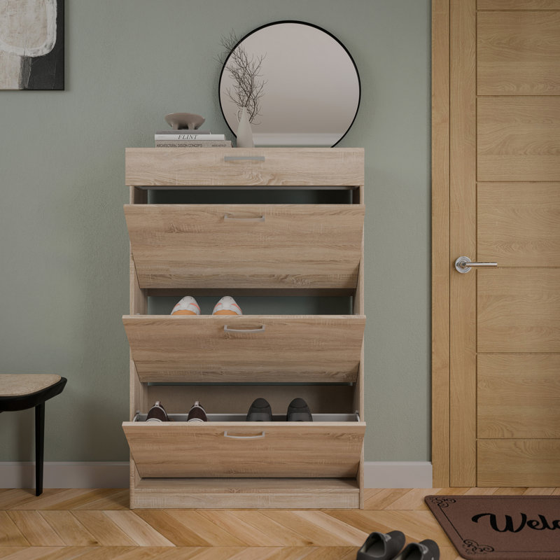 Vasbinder 6 Pair Shoe Storage Cabinet, 127.7cm H x 83.2cm W x  20.4cm D, Beige Wood