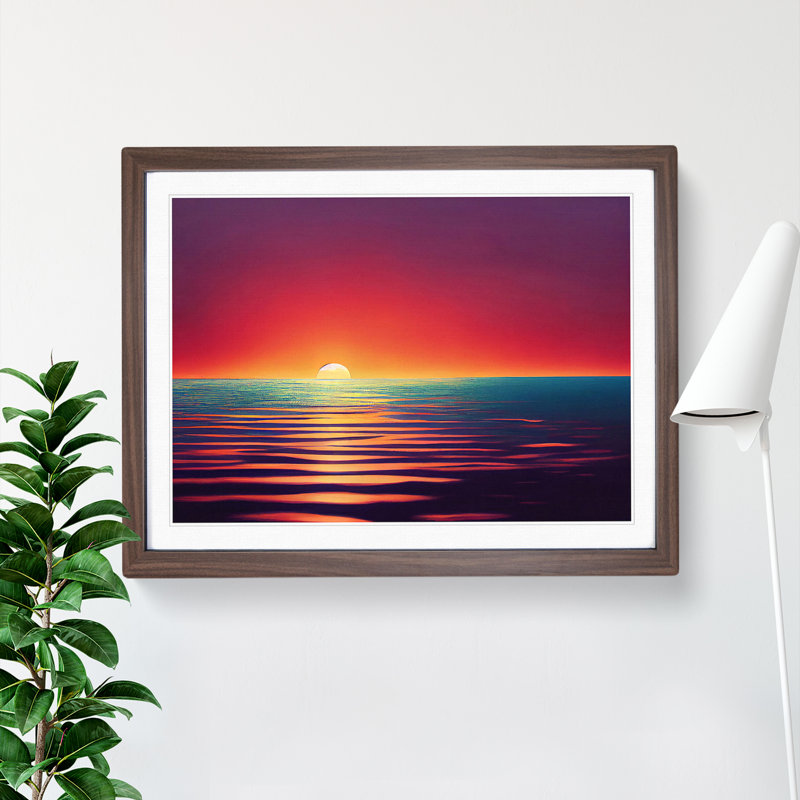 Mysterious Ocean Sunset - Framed Print, 46cm H x 64cm W, Brown