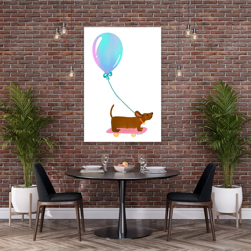 Whimsical Dachshund Skater Playful Whimsical Contemporary Dog Wall Art Print, 152.4cm H x 101.6cm W