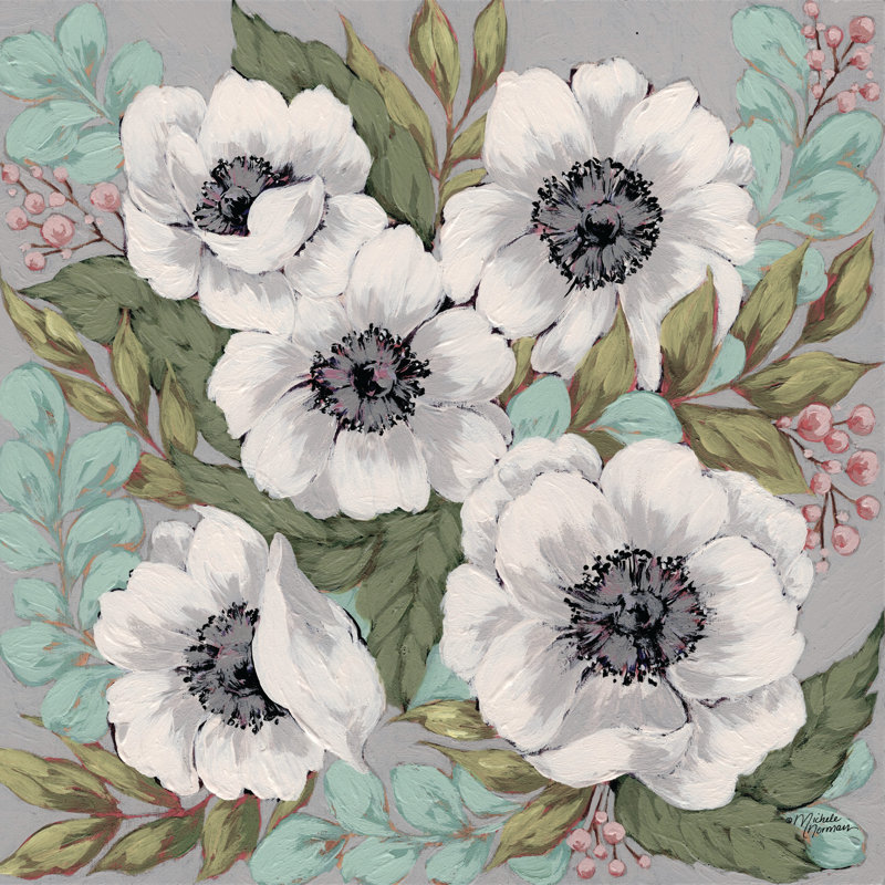 Anemone Garden 2883737, No Mat, 12" H x 12" W, Silver Floater Framed Canvas