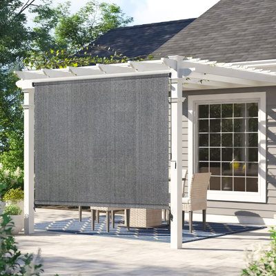 Outdoor Roller Shade  Fabric Blind Sesame 220GSM Roll Up Shade, Wand Operation Exterior Roller Shade Cloth for Patio Porch Gazebo, Spliced of Two