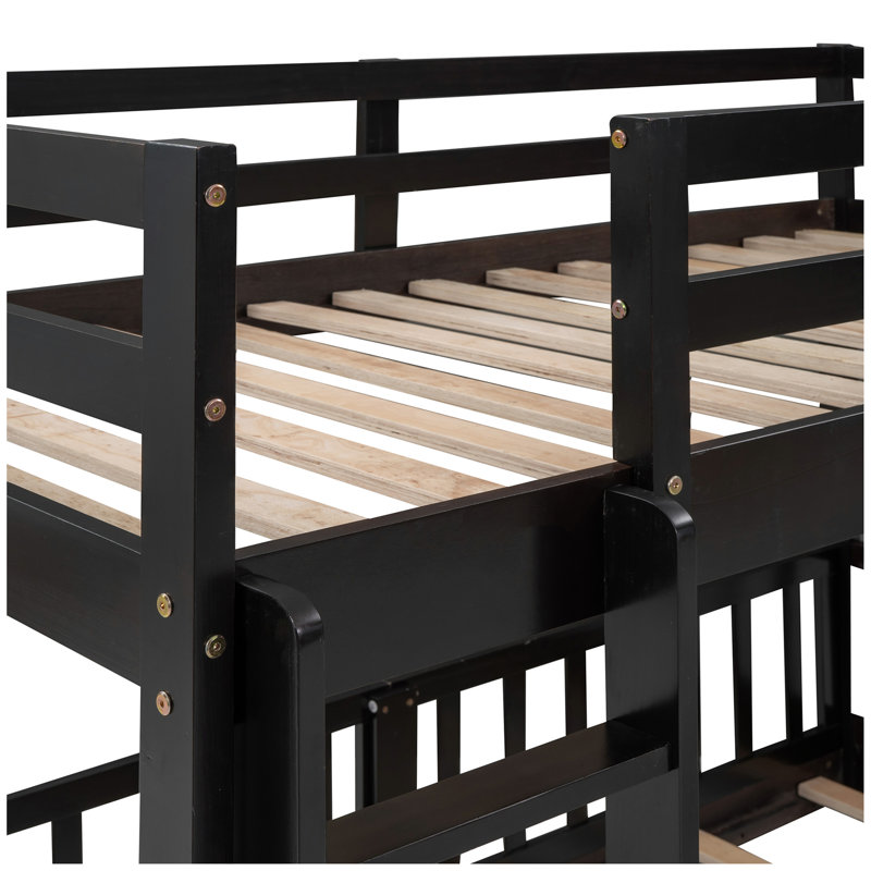 Lit superposé simple au-dessus de simple avec glissière et échelle, Espresso