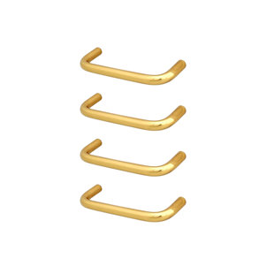 Polished And Lacquered Brass Pull Handle, Set Of 4 With Screws, 3-1/2" Center To Center