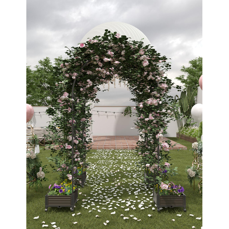 Arche de jardin en métal antirouille avec jardinière et roues, treillis de mariage 3,9 x 7,8 pi pour plantes grimpantes
