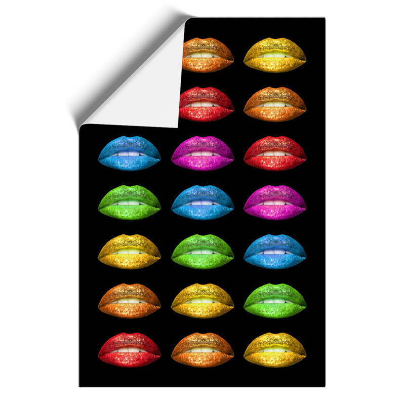 Rainbow Lips Black - Frameless Print, 42cm H x 30cm W x 0.1cm D