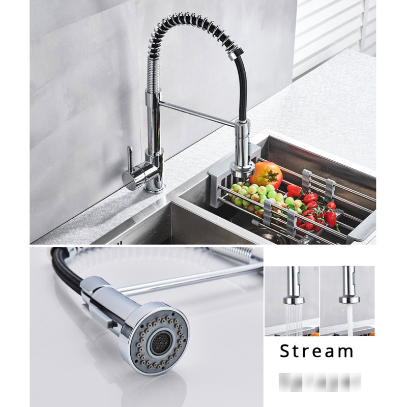Robinet d'évier de cuisine avec poignée rétractable à une poignée, bec pivotant à 360 degrés, métal, débit d'eau réglable et robinet à contrôle de température,