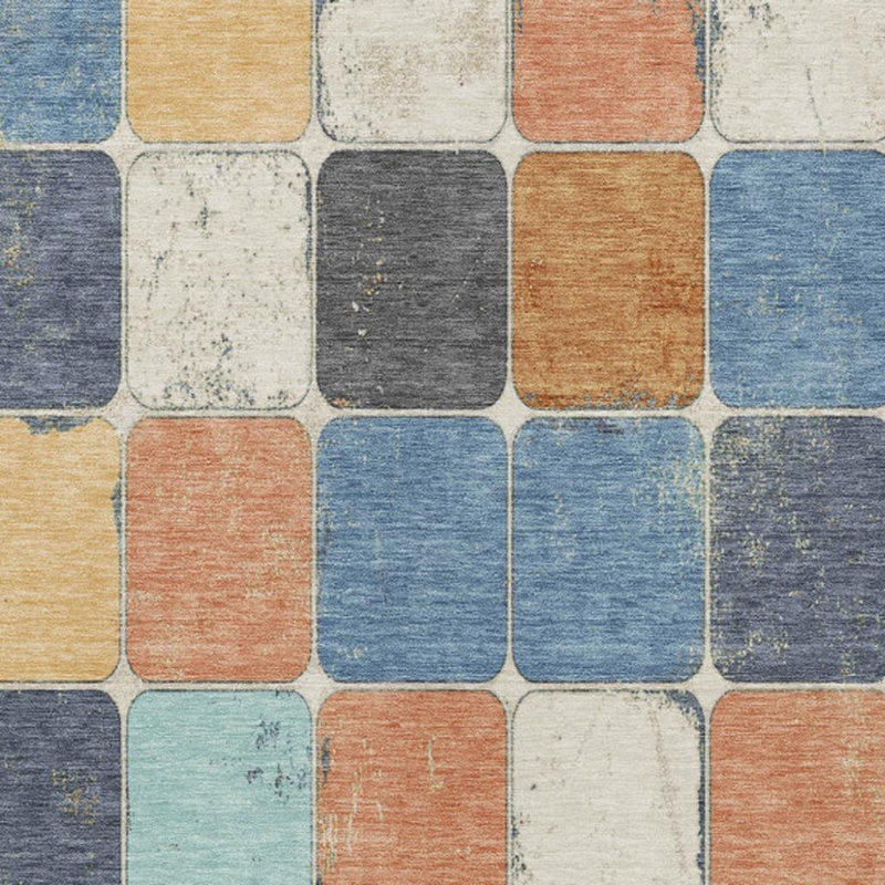 Tapis intérieur / extérieur lavable 10 pi x 14 pi bleu à motif géométrique rouille et denim