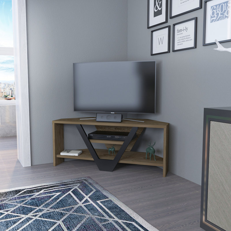 XXXX Corner TV Stand for TVs up to 45", Walnut/Black