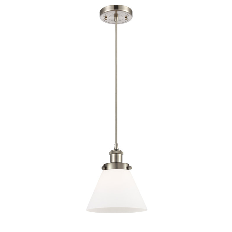 Mini-luminaire suspendu à cordon 1 lumière 8 po Ballston Urban Cone, Blanc mat, Nickel satiné brossé, DEL