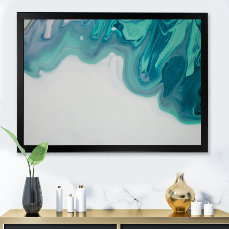Marbre turquoise luxueux, art sur toile moderne, Cadre photo noir, H 8 po x l 12 po x P 1,5 po