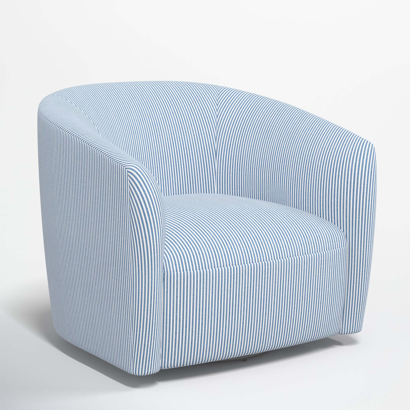 Marita Upholstered Swivel Barrel Chair, Prep Stripe Blue