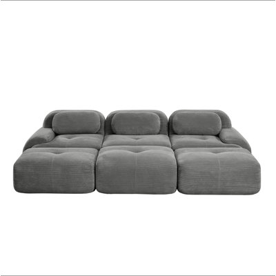 Three-seat modular sofa with 3 Ottomans corduroy fabric no assembly pet-friendly ultra-wide curved armrests 32D high-resilience sponge living rooms me
