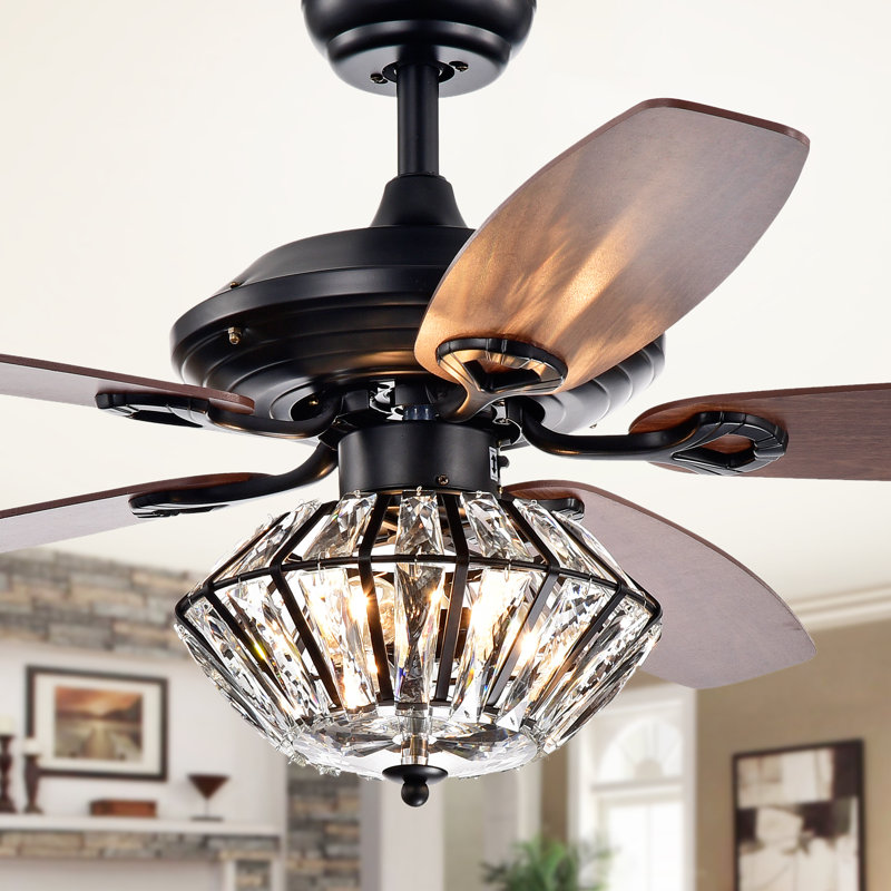 Lurlyne 52'' Ceiling Fan with Light Kit, Black/Brown, Remote Switch