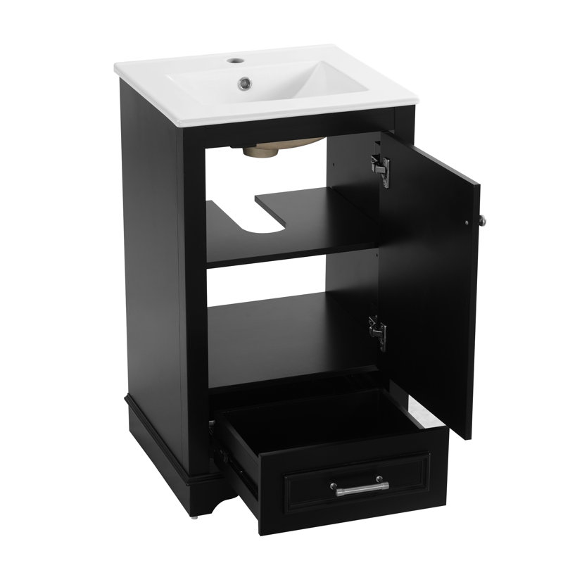 Meuble-lavabo de 20 po avec lavabo en céramique, Noir