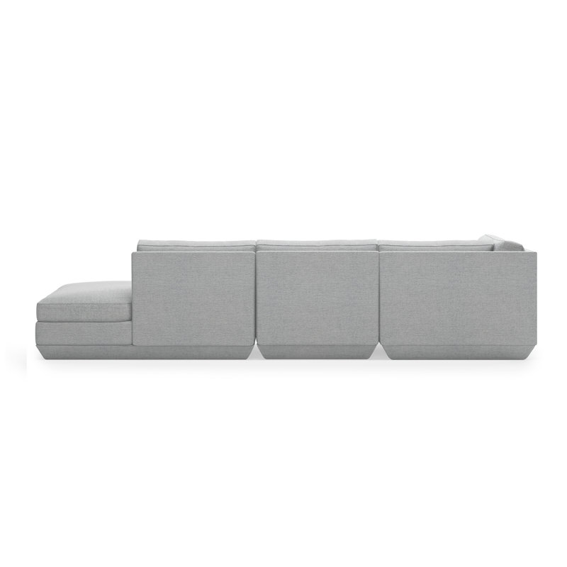 Podium Modular 4-Piece Lounge Sectional B, Bayview Silver Performance Twill, Left Hand Facing