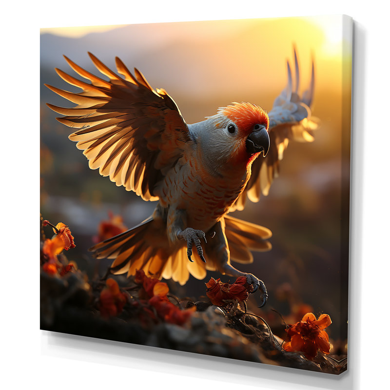 «Yellow Parrots Sunset Golden Flight», reproduction sur toile, Toile tendue, 30" H x 30" W