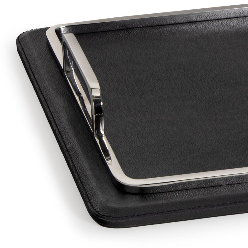 Greyson Leather Rectangle Tray Large (Polished Nickel), Black/Silver