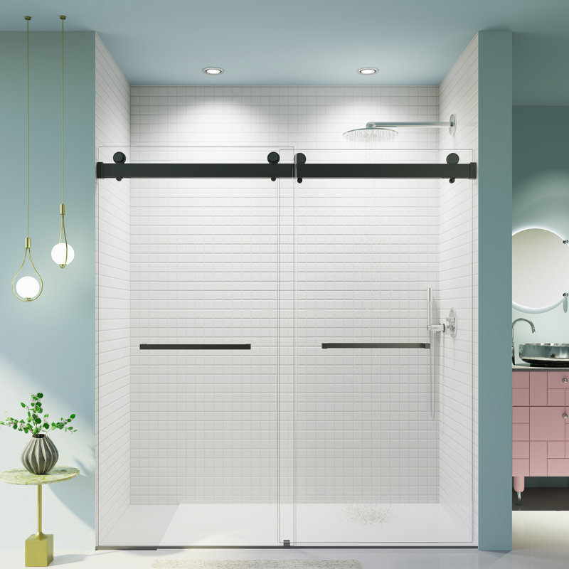 Porte de douche sans cadre Tyler l 68 à 72 po x H 76 po avec verre trempé 3/8 po