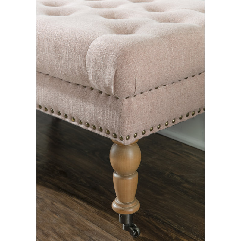 Isabelle 62" Washed Pink Linen Upholstered Bench